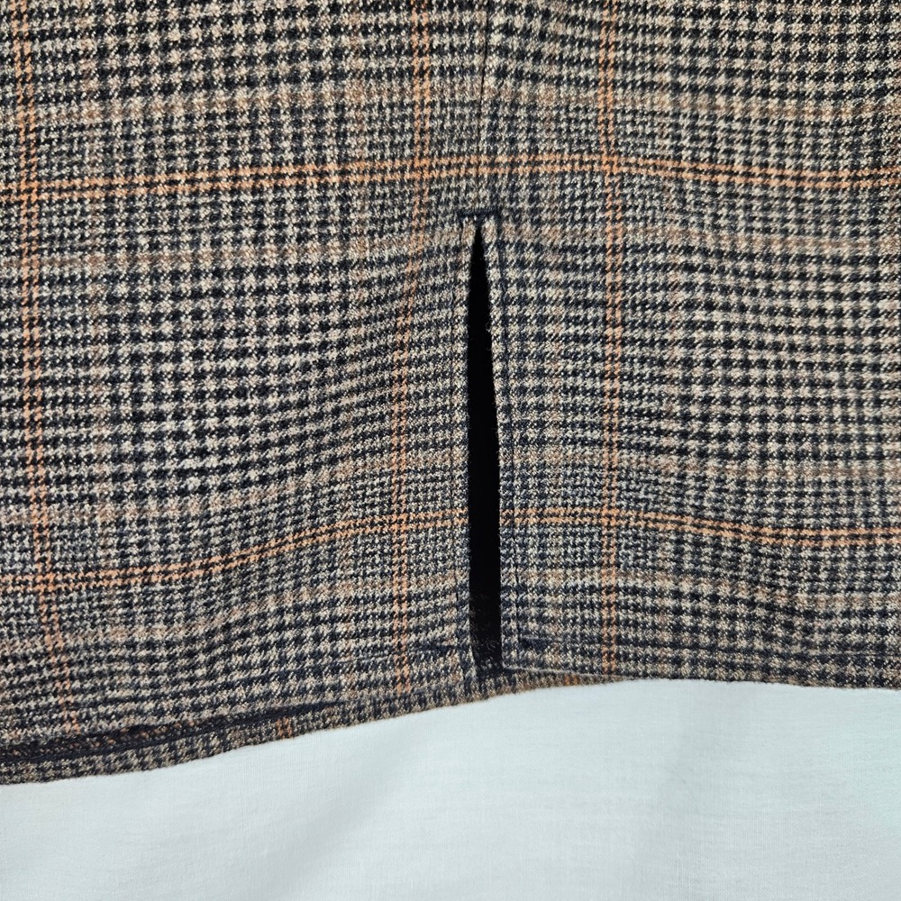 Old Navy Brown Plaid Mini Skirt Side Zip Front Slit Lined Women Large Preppy - Picture 3 of 5